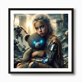 Robot Girl With Teddy Bear Art Print