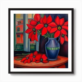 Red Flowers In A Vase Art Print