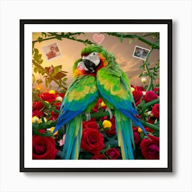 Two Parrots Kissing Art Print