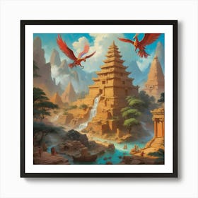 Asian Ruins Art print paintings Art Print