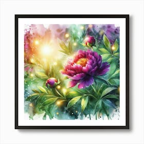 Peony Flower Watercolor Painting Art Print