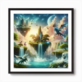 Fantasy Landscape With Dragons Art Print
