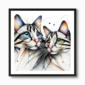 Two Cats - Abstract Line Art Illustration 236 Art Print