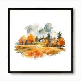 Watercolor Autumn Landscape Watercolor Painting 5 Art Print