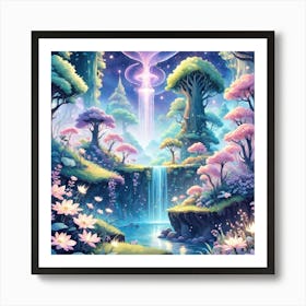 A Fantasy Forest With Twinkling Stars In Pastel Tone Square Composition 407 Art Print