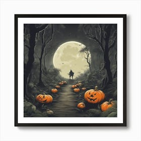 Halloween Pumpkins In The Forest Art Print