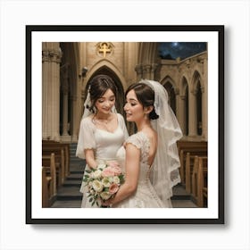 Two Brides In A Church Art Print