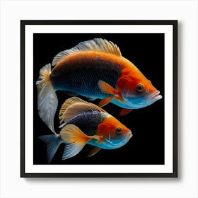 It's a pair of vibrant fish with striking orange, black, and white patterns Art Print