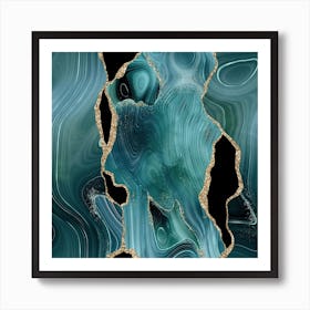 Teal & Gold Glitter Agate Texture 04 Art Print