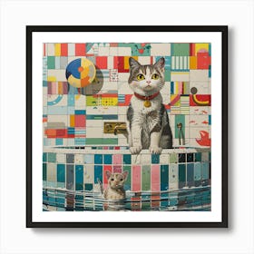 Cat In The Pool 1 Art Print