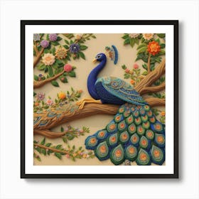 Artistic Embroidered Peacock Art Print