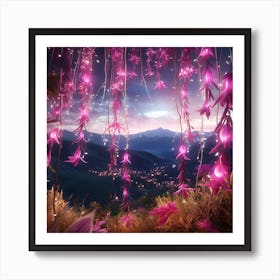 Pink Flowers In The Forest Art Print