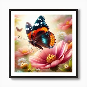 Butterfly And Flowers 1 Art Print