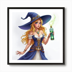 Gorgeous Enchantress With A Crystal Vial, Watercolor 1 Art Print