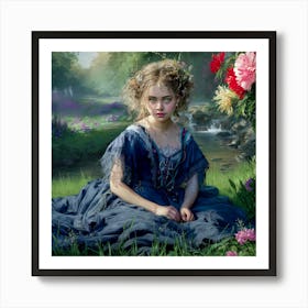 Girl In A Blue Dress 6 Art Print