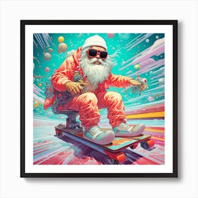 Santa Claus On Skateboard Art Print