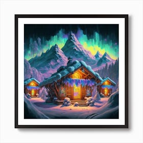 Mountain village snow wooden 6 10 Art Print