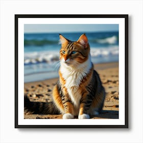 Cat On The Beach Art Print