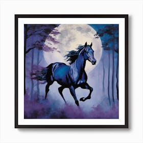 Blue Horse In The Moonlight Art Print