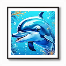 Cute Blue Dolphin Art Print