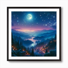 Moonlight Over Lake Art Print