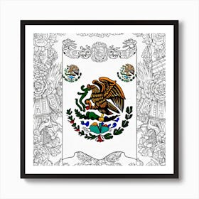 Mexico Flag Coloring Page 8 Art Print