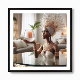 African Woman Holding A Candle Art Print