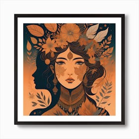 Woman With A Flower Crown Art Print