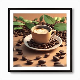 Coffee Cup With Leaves 1 Art Print