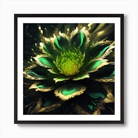 Green Gold Flower Art Print