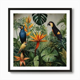 Parrots In The Jungle Art Print