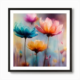 Abstract painting of Colorful Flowers,nature Art Print