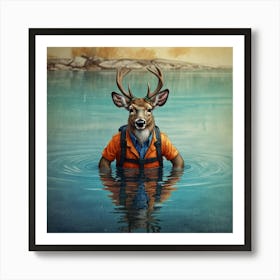 Deer In The Water 4 Art Print