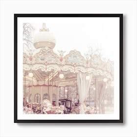 Carousel Of Paris In Fog Square Art Print