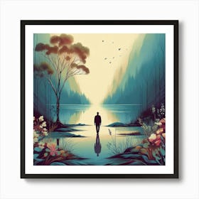 Man Walking Through A Forest Art Print