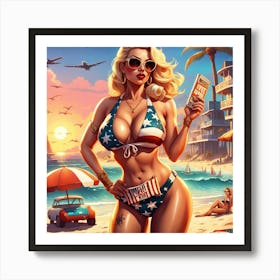 American Beach Girl Art Print