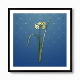 Vintage Cowslip Cupped Daffodil Botanical on Bahama Blue Pattern n.0059 Art Print