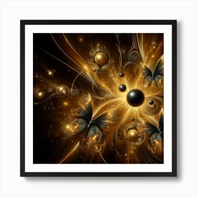 Abstract Gold Butterflies Art Print