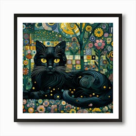Black Cat In The Garden Art Print