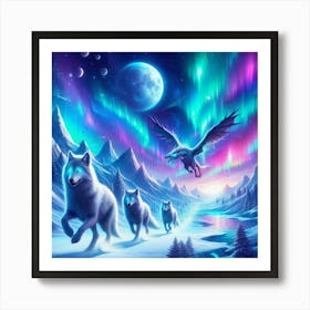 Snowy Wolf Pack Family 6 Art Print