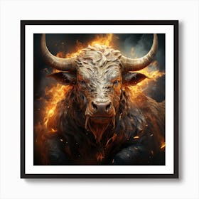 Bull In Flames 1 Art Print