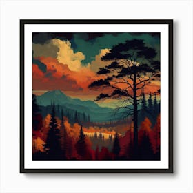 Sunset In The Forest 61 Art Print