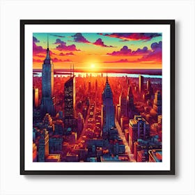 Sunset In New York City Art Print