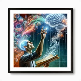 Man With A Book And Brain Art Print