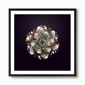 Vintage Hairy Alpenrose Flower Wreath on Royal Purple n.2110 Art Print