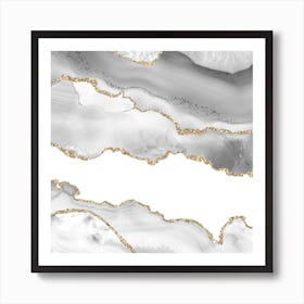 White & Gold Agate Texture 06 Art Print