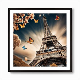 Paris Eiffel Tower With Butterflies 4 Art Print