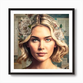 Girl With Flowers On Her Head 1 Art Print