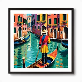 VENICE CANAL SOLO GONDOLIER Art Print