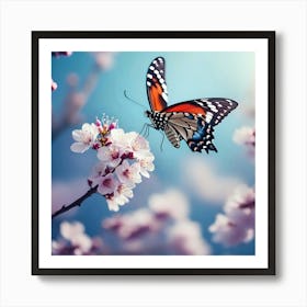 Butterfly On Cherry Blossoms 2 Art Print